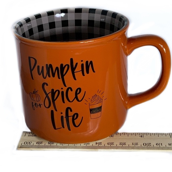Autumn Pumpkin Spice Mug Harvest Orange Gingham Plaid Check Novelty Quote - Picture 9 of 12